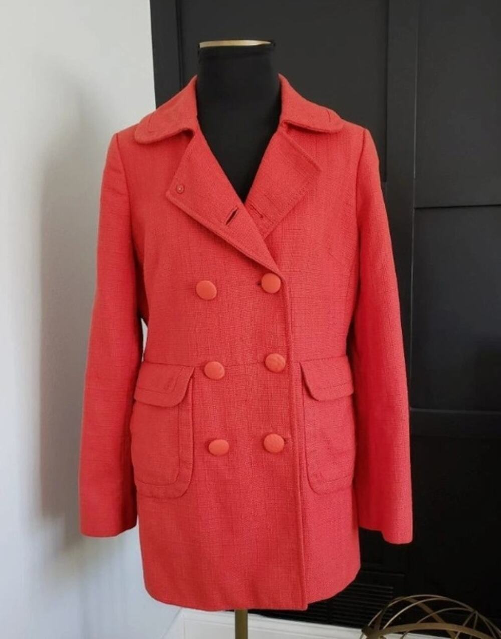 Banana Republic Women's Orange Cotton Blend Double Breasted Coat Jacket M